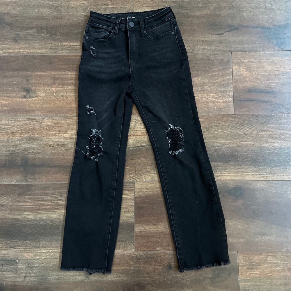 Joe’s Jeans Girls Size 8 Straight Leg Distressed Raw Hem Black Jeans